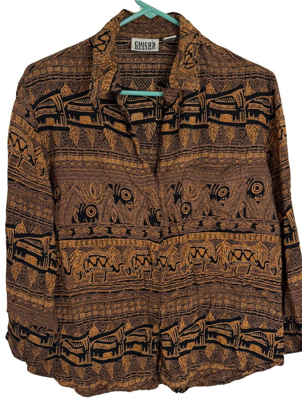 3/$20 Chico's Design Brown & Black 3/4 Sleeve Button Down Shirt Size Large
